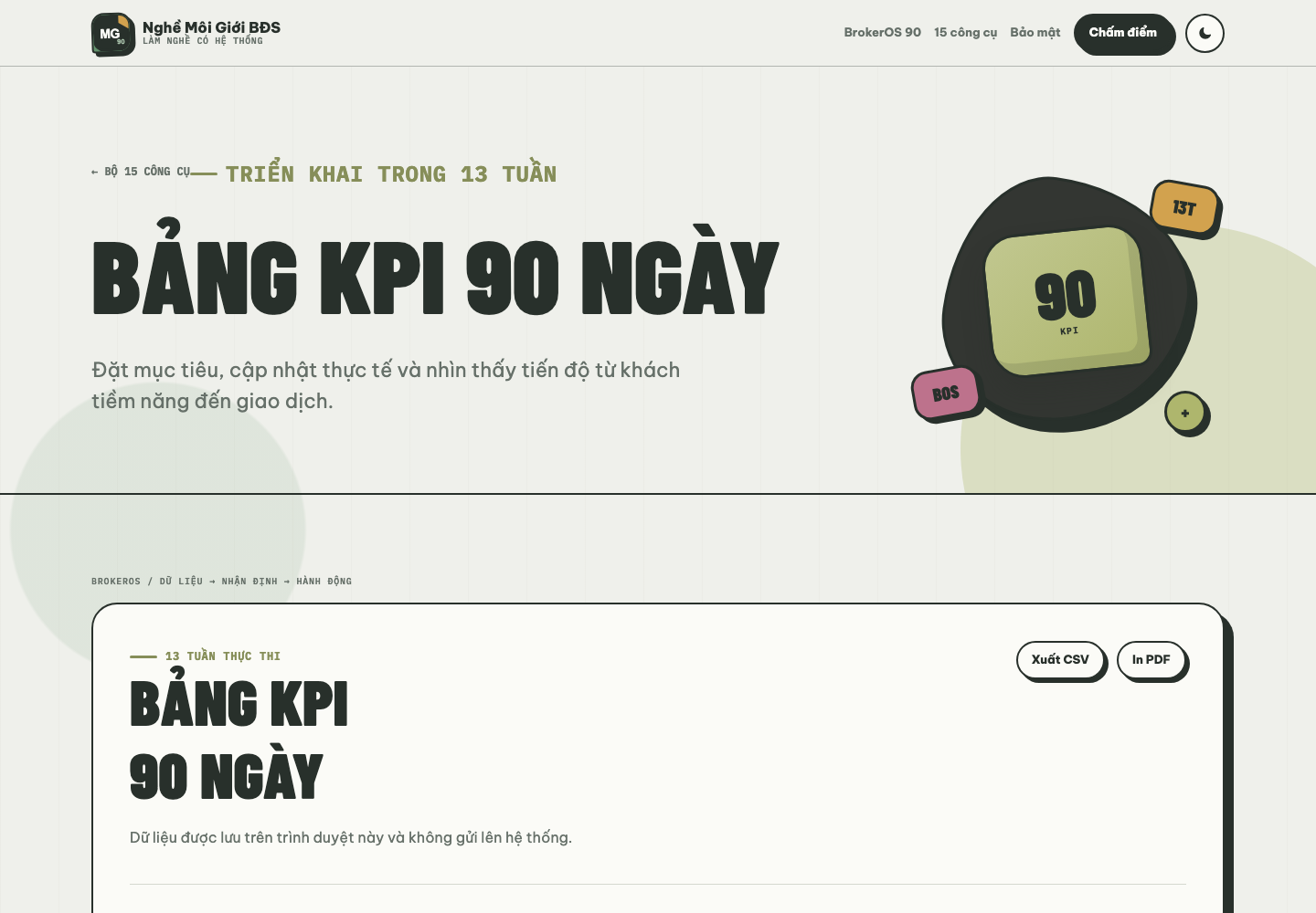 Giao diện bảng KPI 90 ngày
