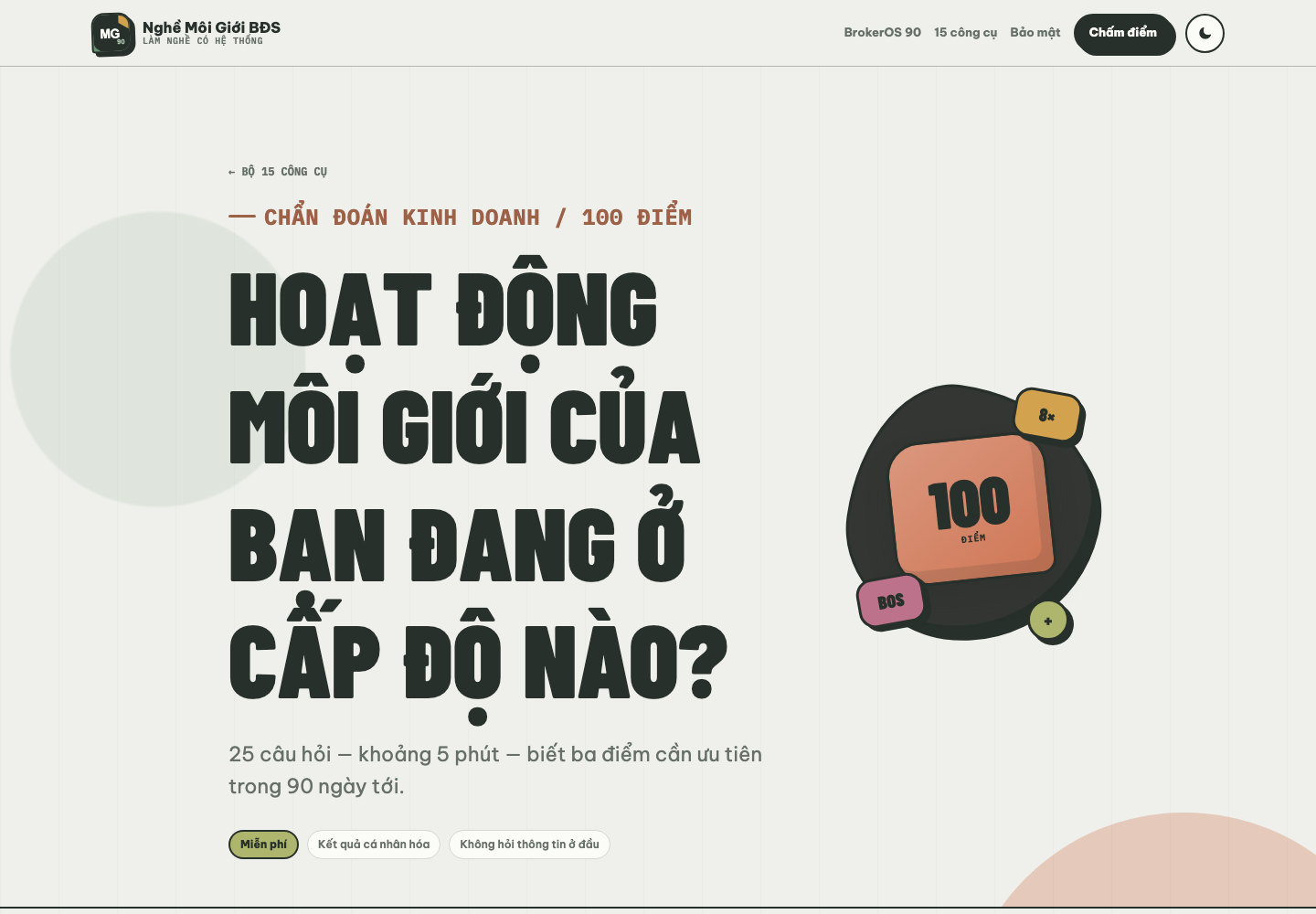 Giao diện bảng chấm điểm hoạt động môi giới